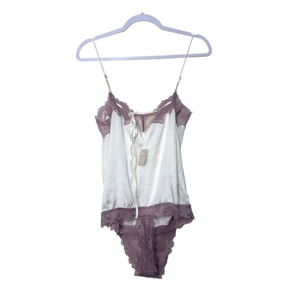 Free People Intimately D8 Night Bodysuit Women L Evening Cream/Lilac Lace NWT - Picture 2 of 10